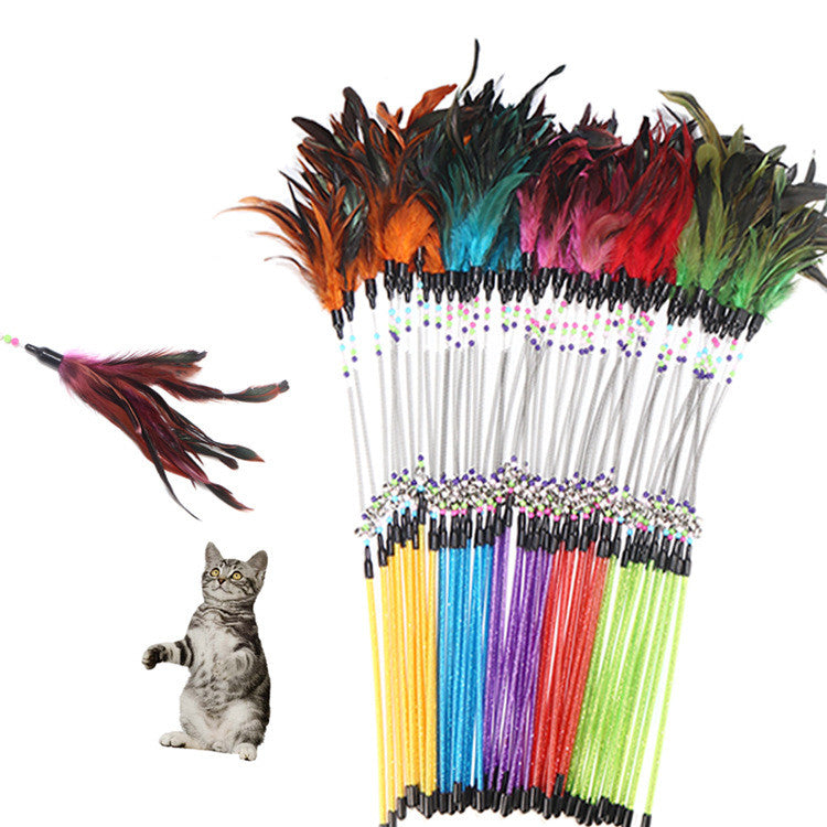 Colored Spring Cat Stick with Feathers and Beads
