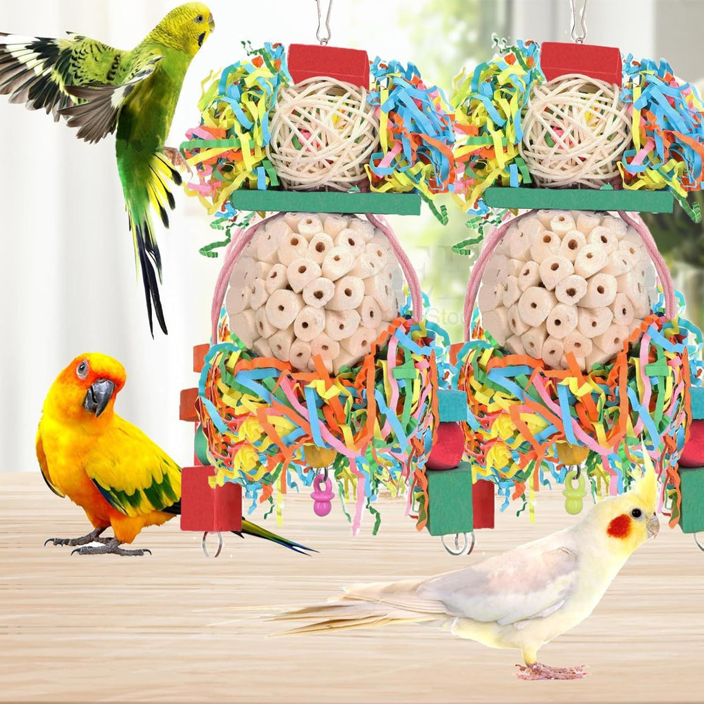 Colorful Natural Wooden Parrot Toys Straw Ball Bird Cage Accessory