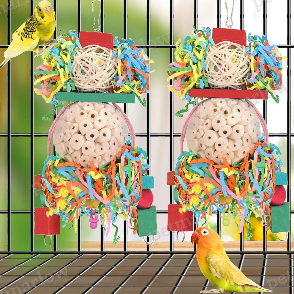Colorful Natural Wooden Parrot Toys Straw Ball Bird Cage Accessory – view 5