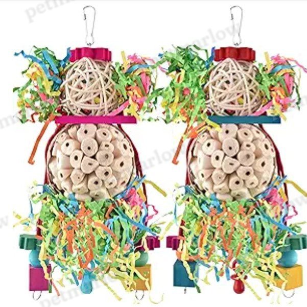Colorful Natural Wooden Parrot Toys Straw Ball Bird Cage Accessory – view 6