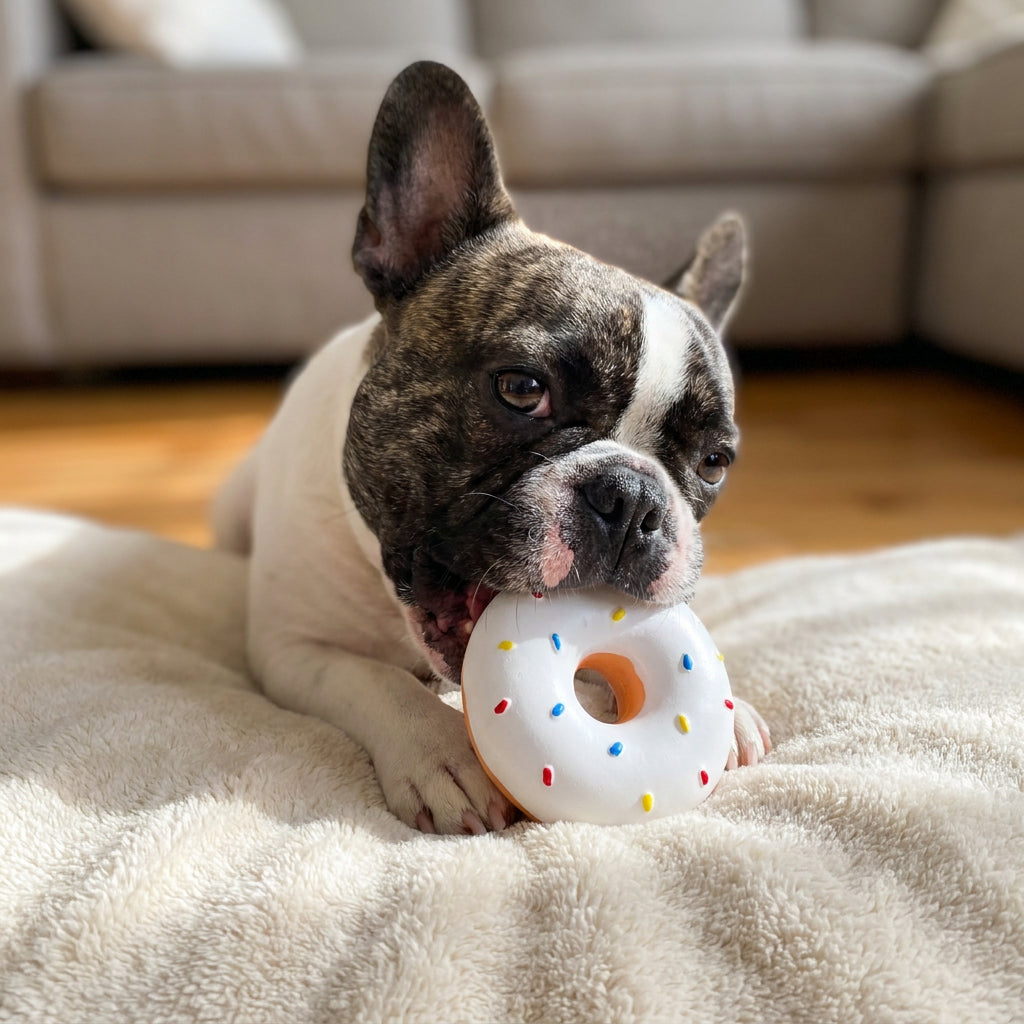 Colorful Squeaky Donut Dog Toy – White