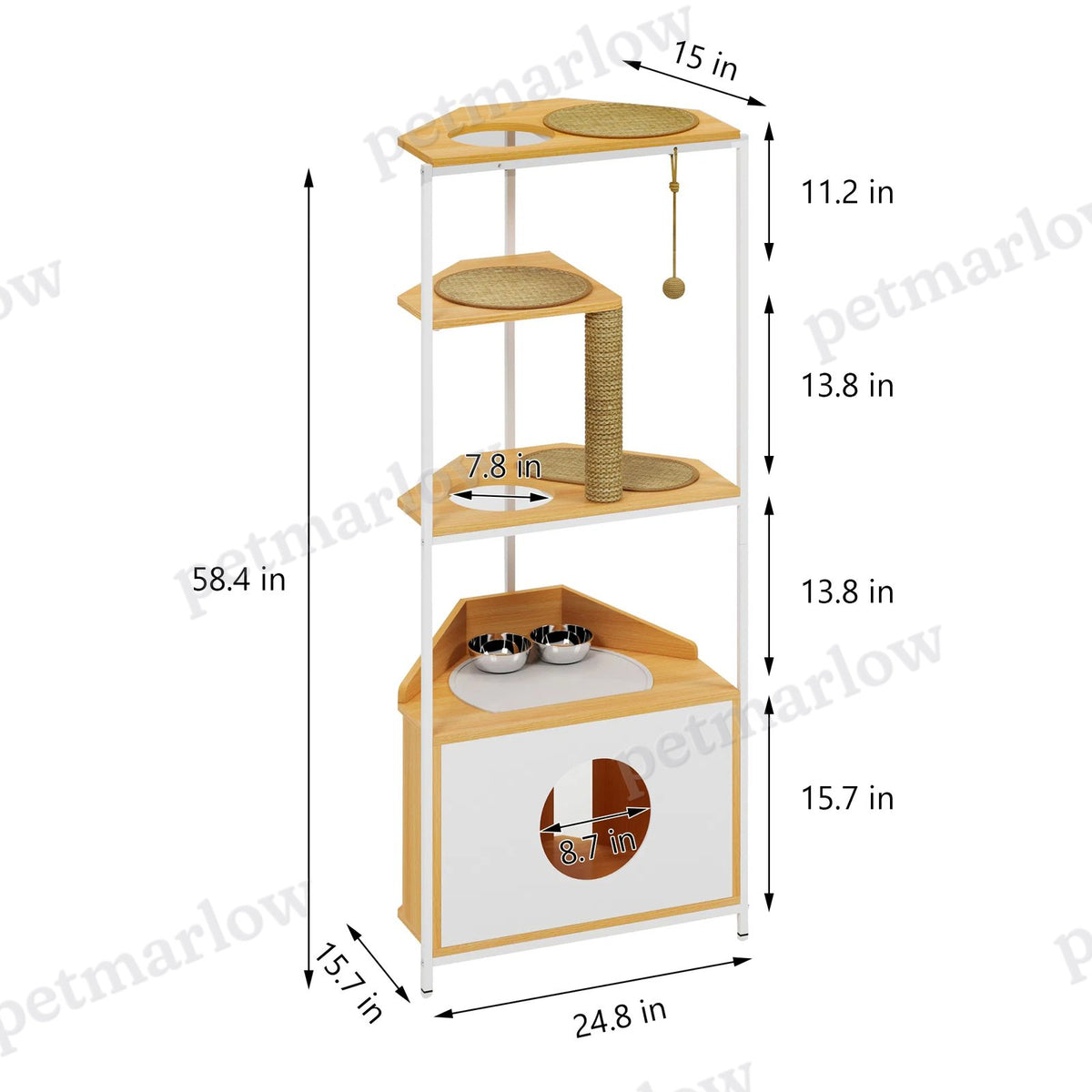 Corner Cat Tower with Scratching Post and Feeding Station – view 4