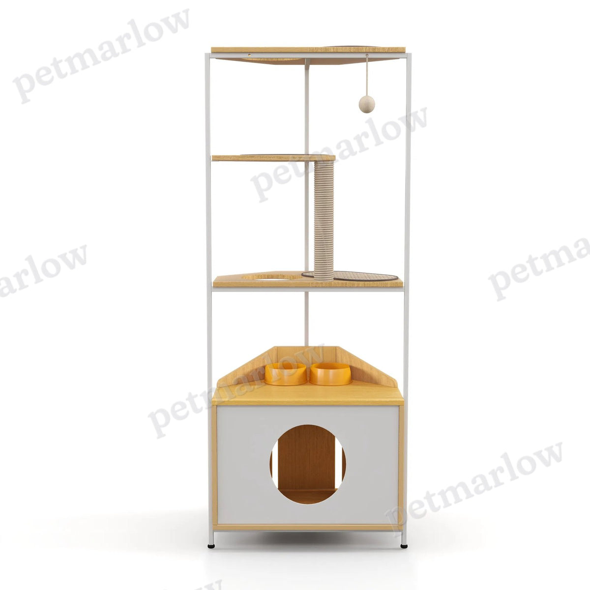 Corner Cat Tower with Scratching Post and Feeding Station – view 5