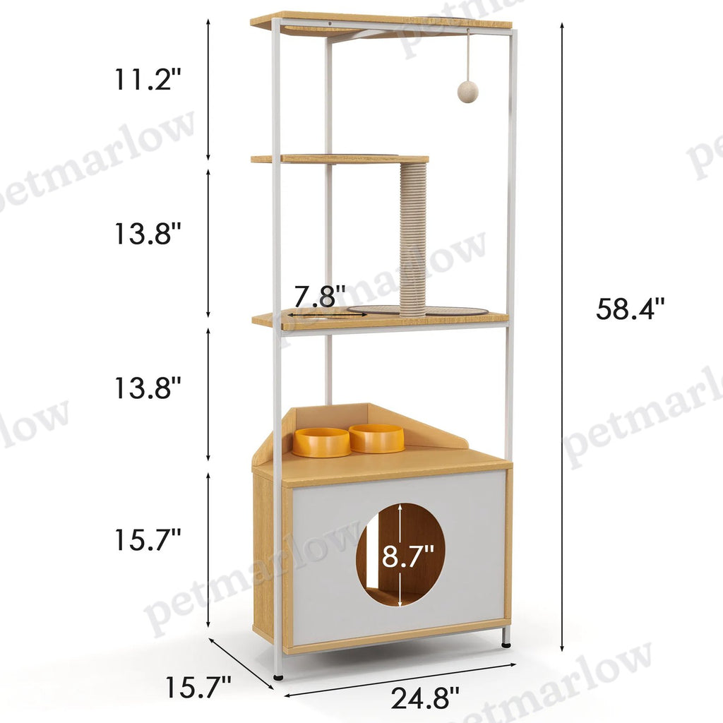 Corner Cat Tower with Scratching Post and Feeding Station – view 6