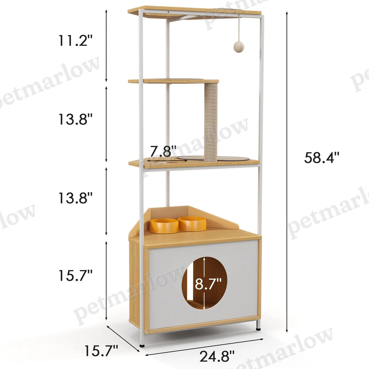 Corner Cat Tower with Scratching Post and Feeding Station – view 6
