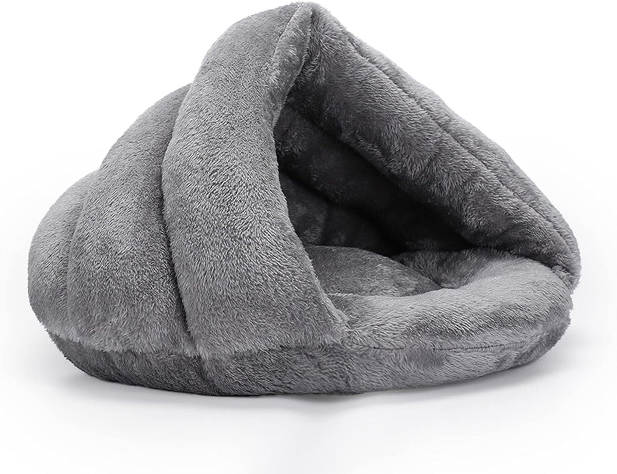 Plush Velvet Cat Cave Bed for Warmth and Comfort – Light gray / S