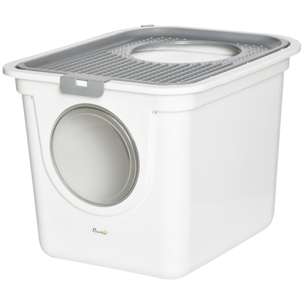Covered Cat Litter Box for Easy Cleaning and Odor Control – White / 570x460x410 mm