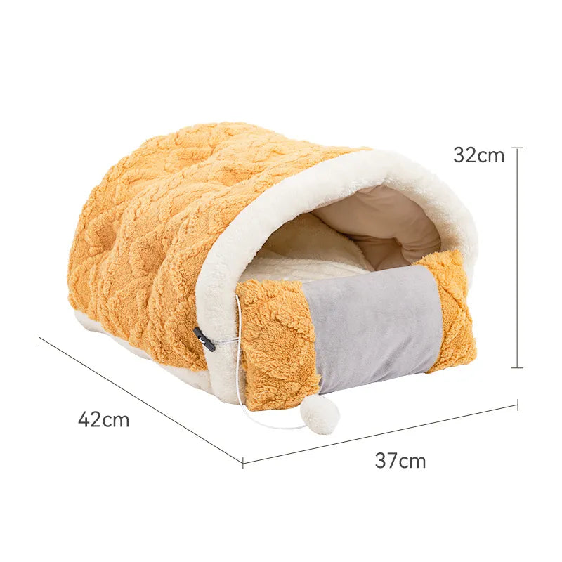 Cushion-Shaped Cat Bed with Toys for Comfortable Breaks – Semi-Enclosed Nest