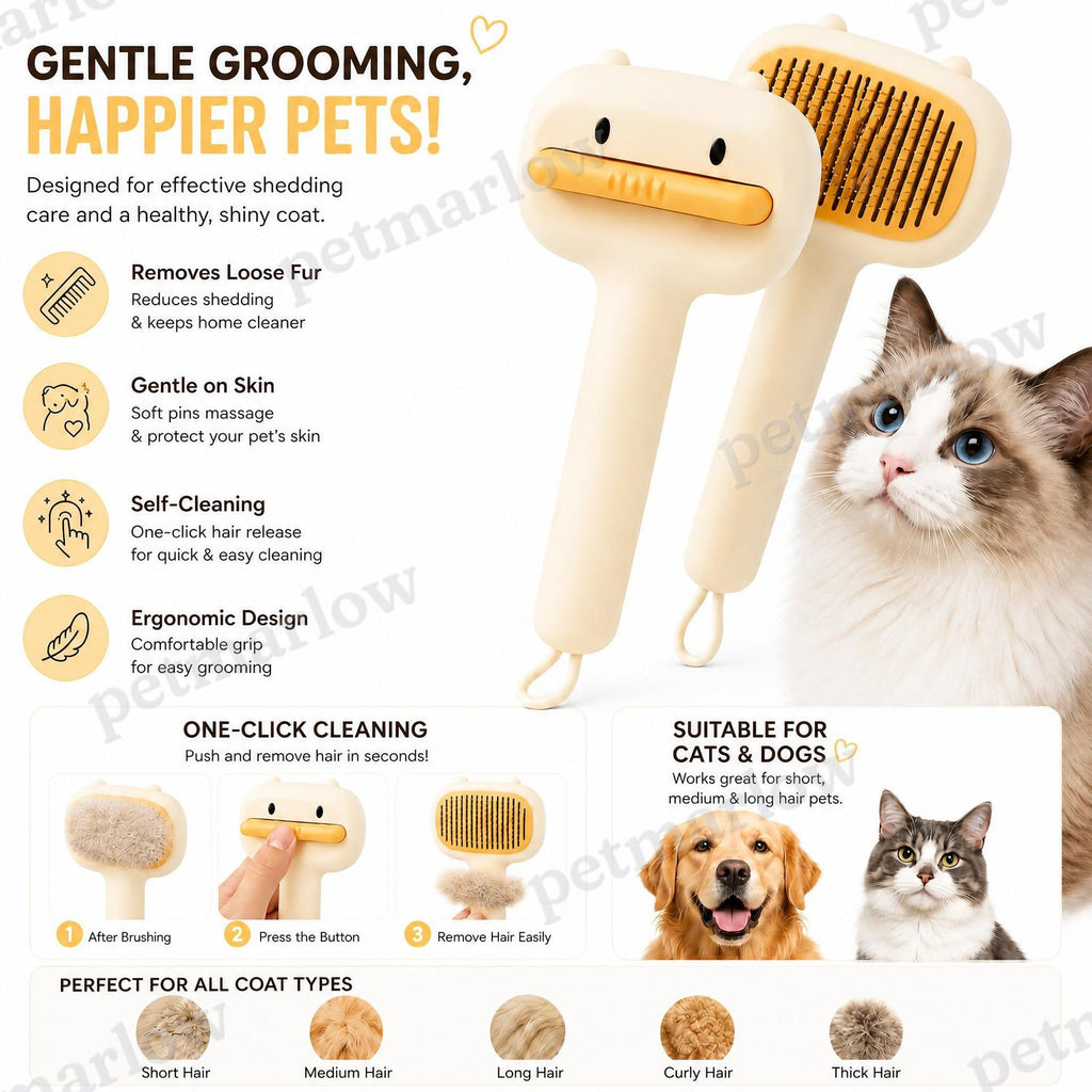 Self-Cleaning Cartoon Bear Pet Brush for Cats and Dogs – view 5