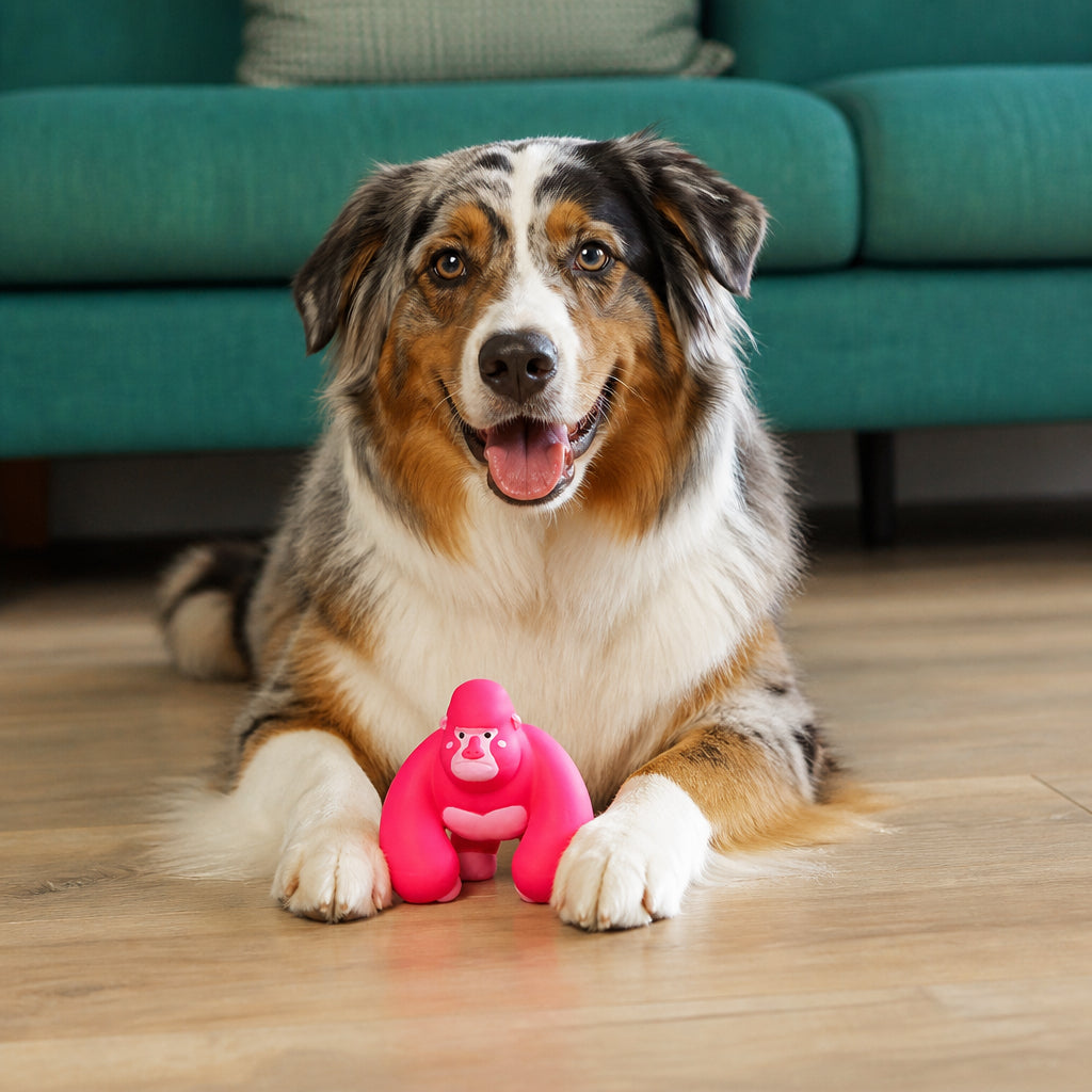 Cute Latex Chew & Squeak Dog Toy – Pink Gorilla