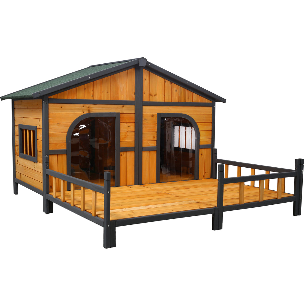 Wooden Large Dog House with Elevated Floor and Porch – view 11