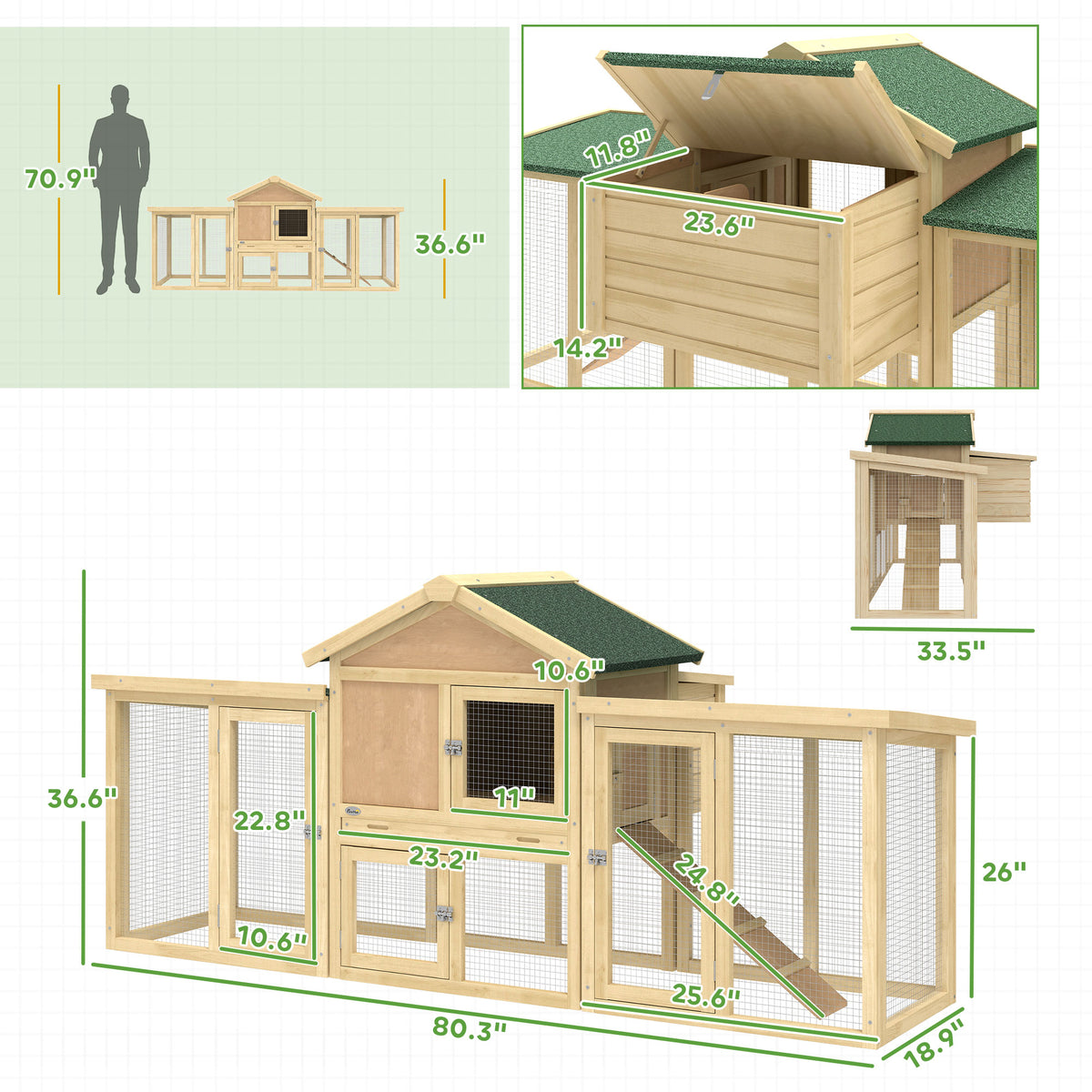 Wooden Chicken Coop with Nesting Box and Double Runs – view 9