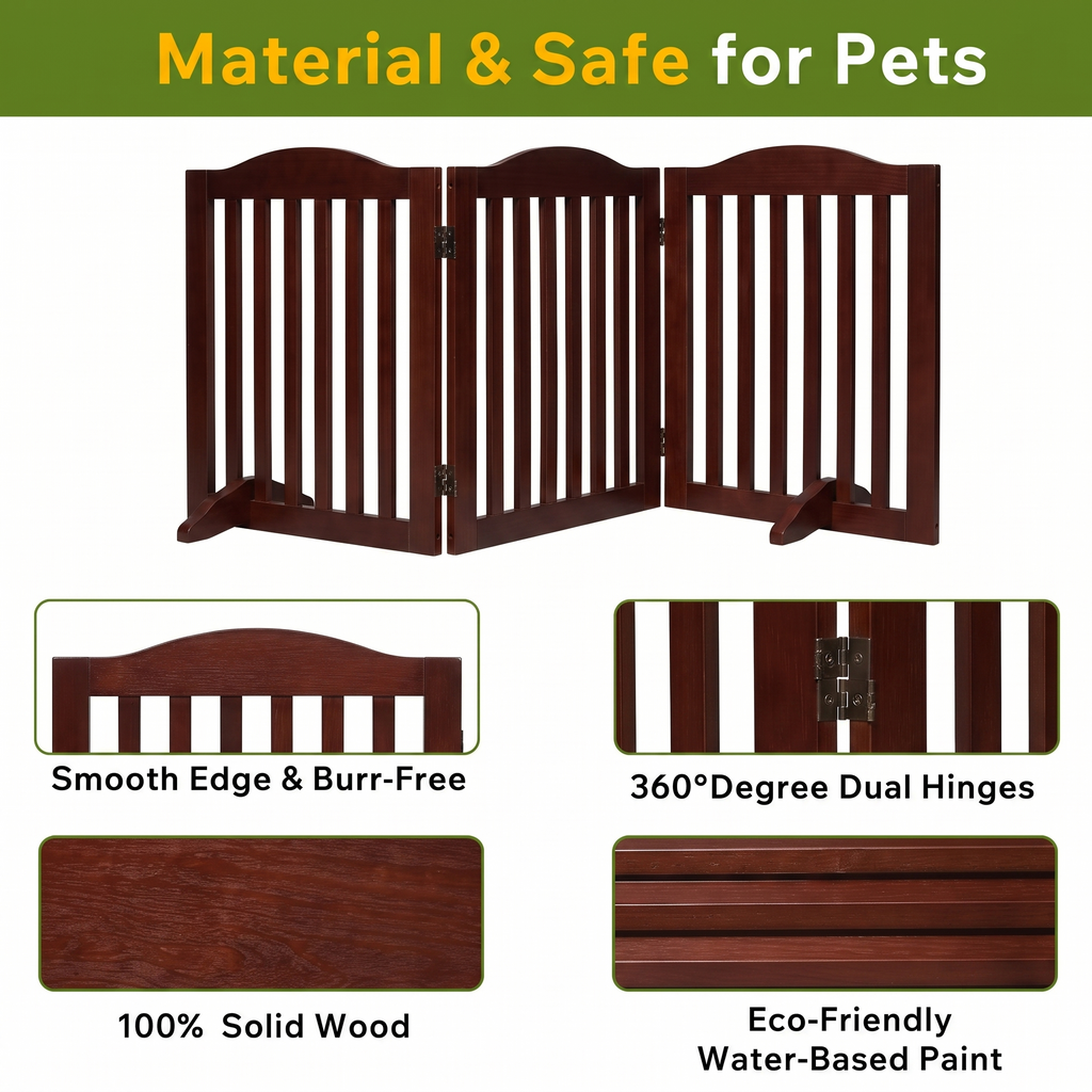 Wooden Freestanding Foldable Pet Gate for Dogs, 24-Inch Height – view 7