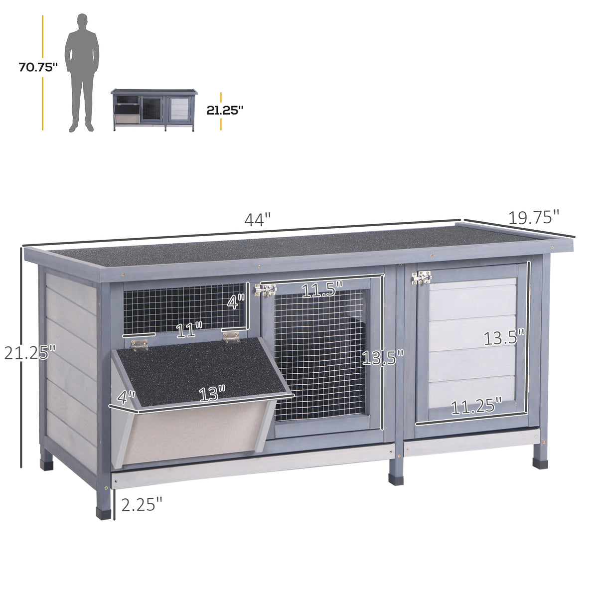 Wooden Rabbit Hutch with Waterproof Roof and Feeding Trough – view 7