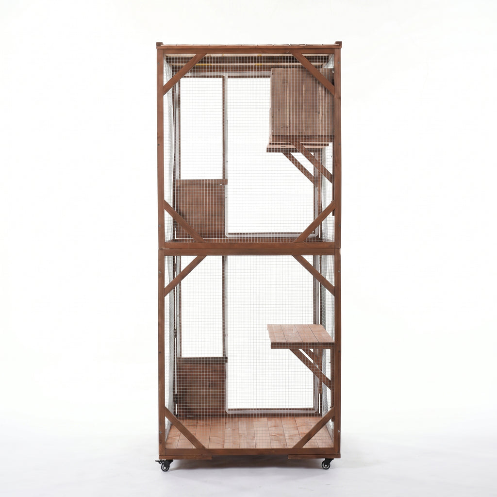 Large 2-Tier Outdoor Wooden Cat Enclosure with Lockable Wheels – view 11