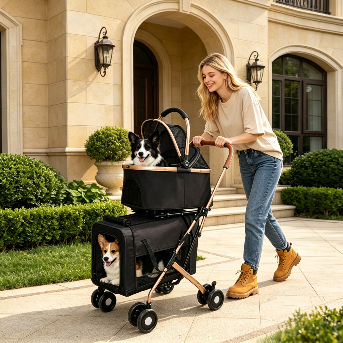 Double Pet Stroller for Dogs and Cats with Convertible Carrier – view 10