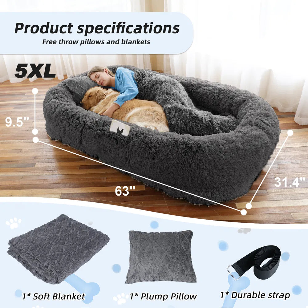 Large Washable Faux Fur Dog Bed for People and Pets – view 13