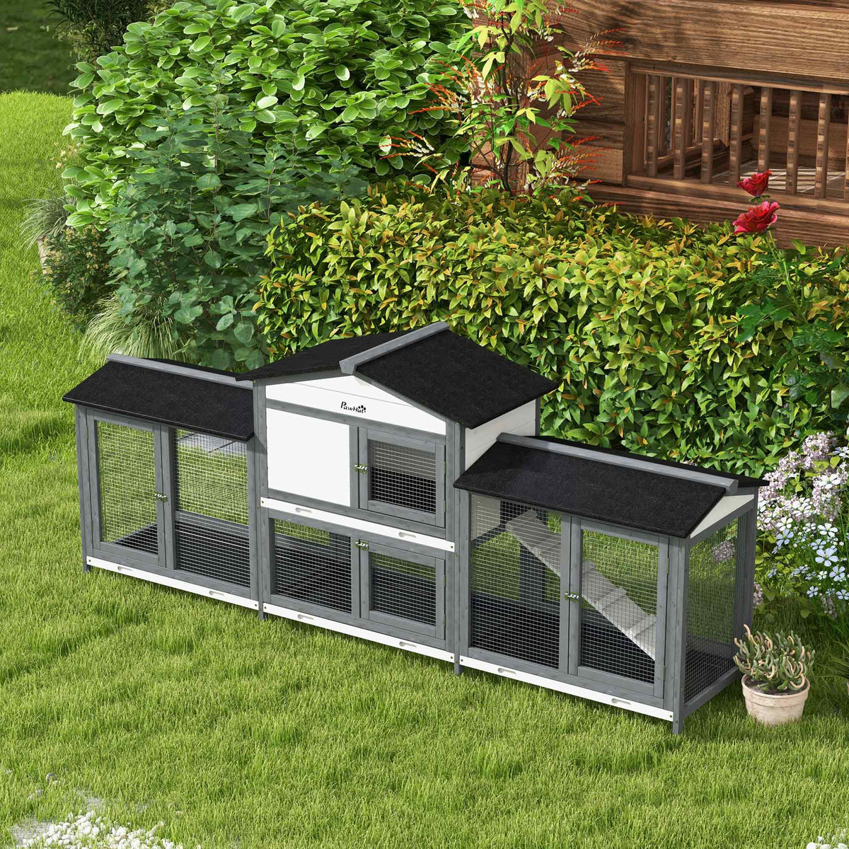 Wooden Rabbit Hutch with Run for Small Animals – view 7