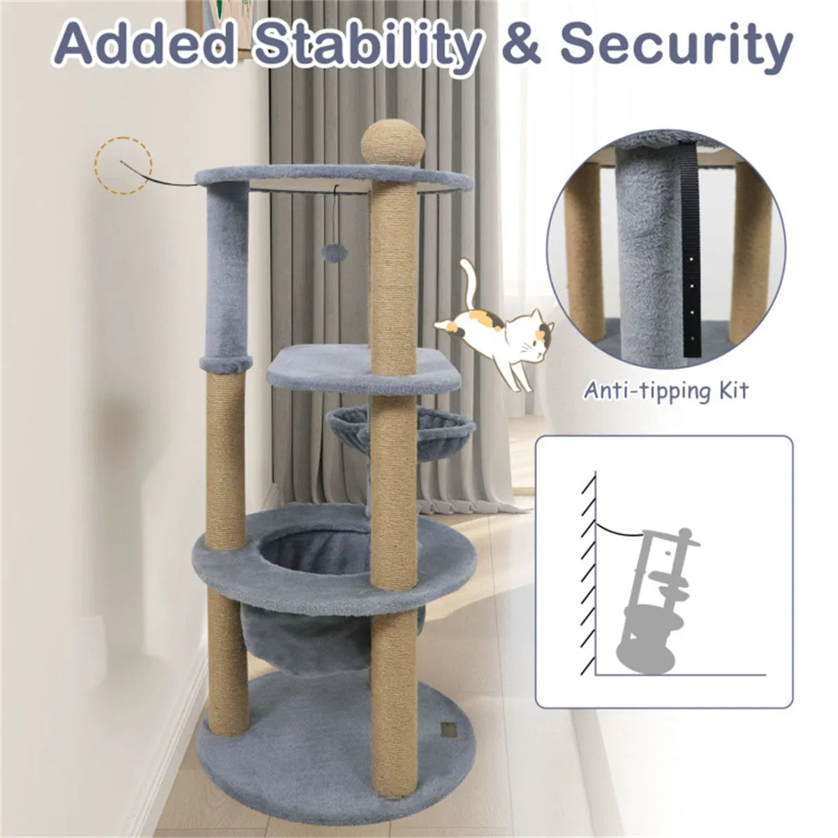 47" Cat Tower for Relaxation and Play in Light Grey – view 8