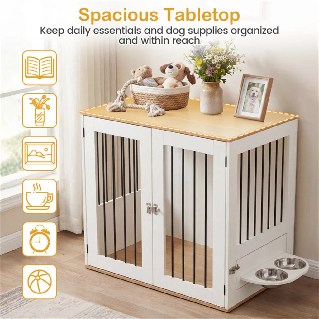 Furniture Style Dog Crate with 360° Rotating Feeder – view 8