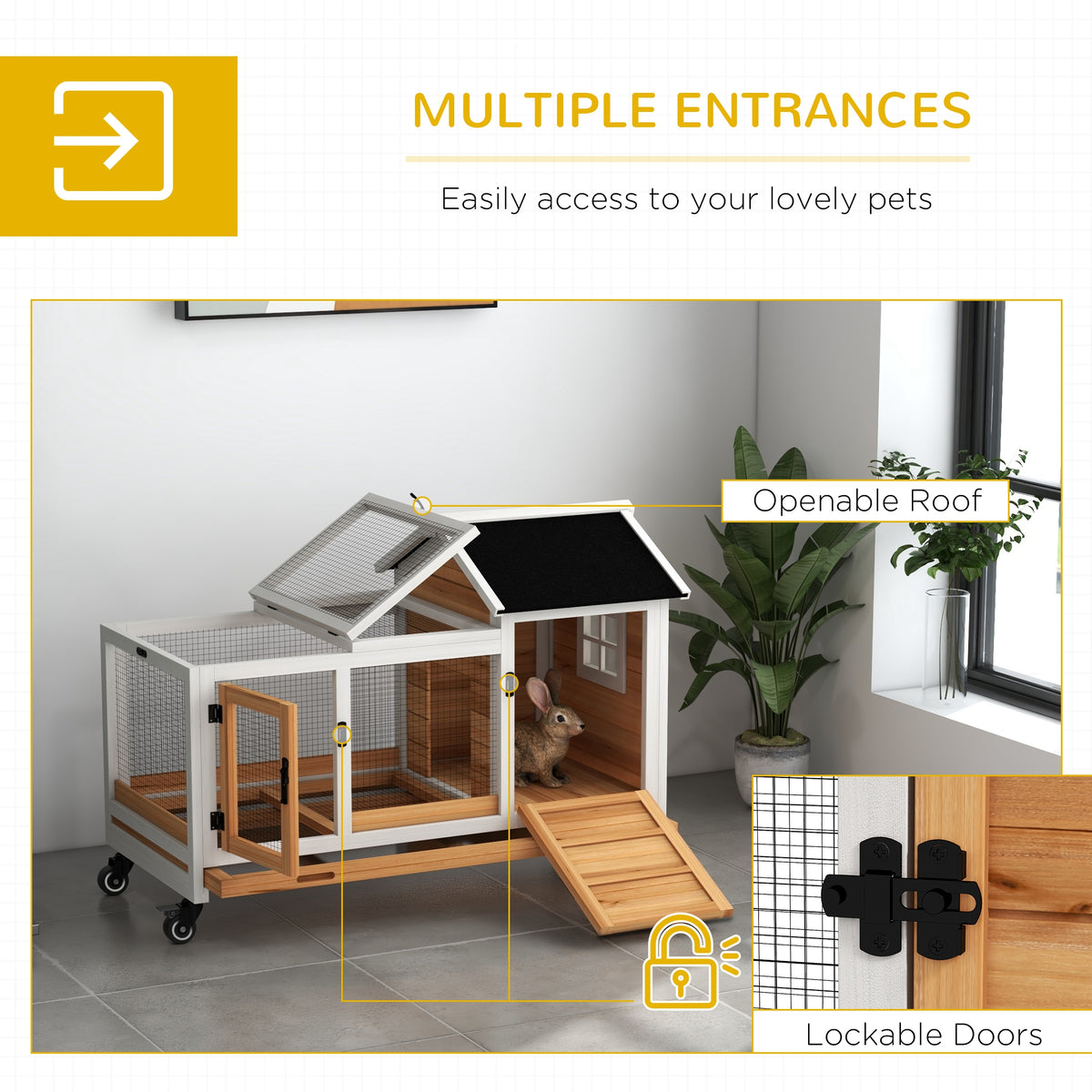 Wooden Rabbit Hutch with Wheels for Small Animals – view 9