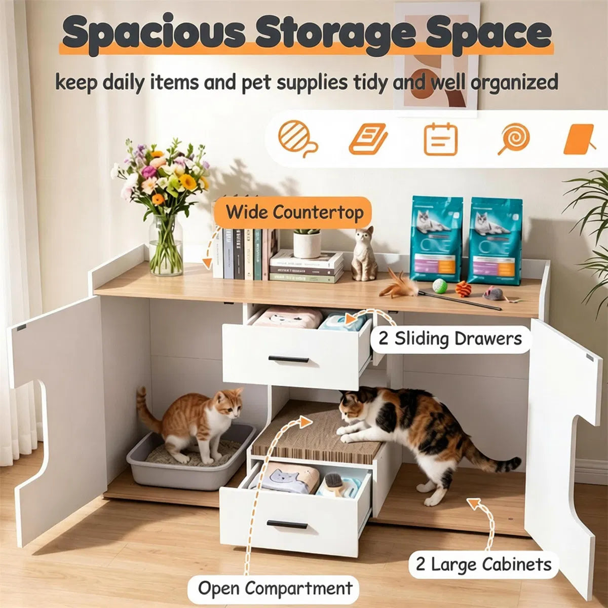 Cat Litter Box Enclosure with Storage & Scratching Board – view 10