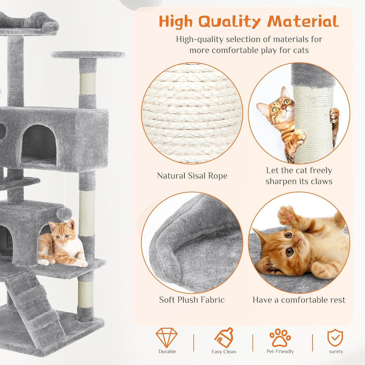 54" Cat Tree Tower with Sisal Grab Post and Toys – view 13