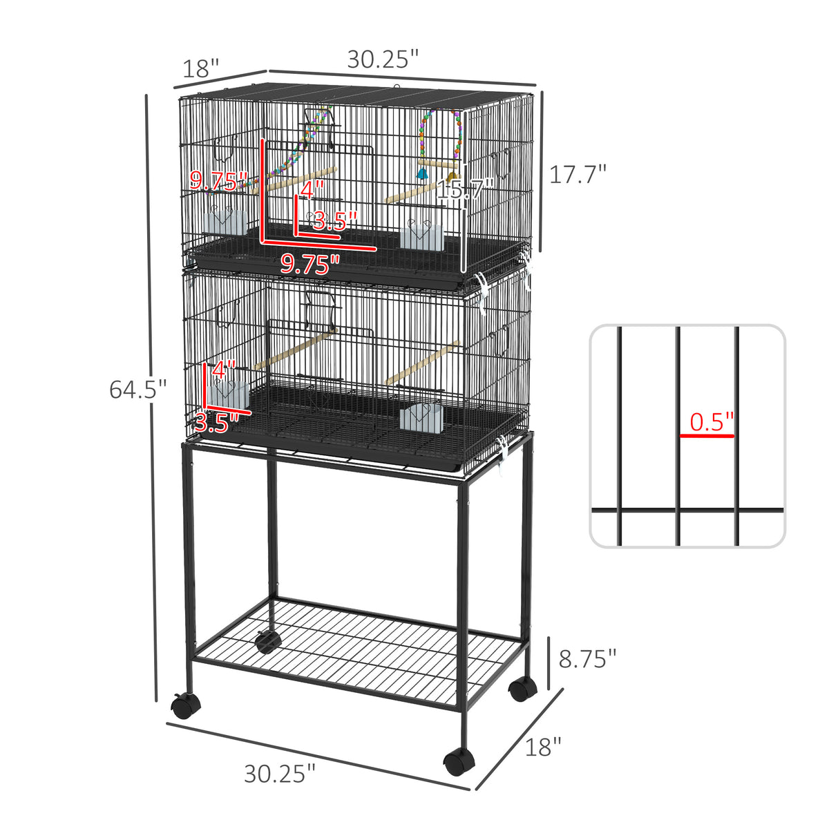 Double Stackable Bird Cage on Wheels for Canaries and Small Birds – view 7
