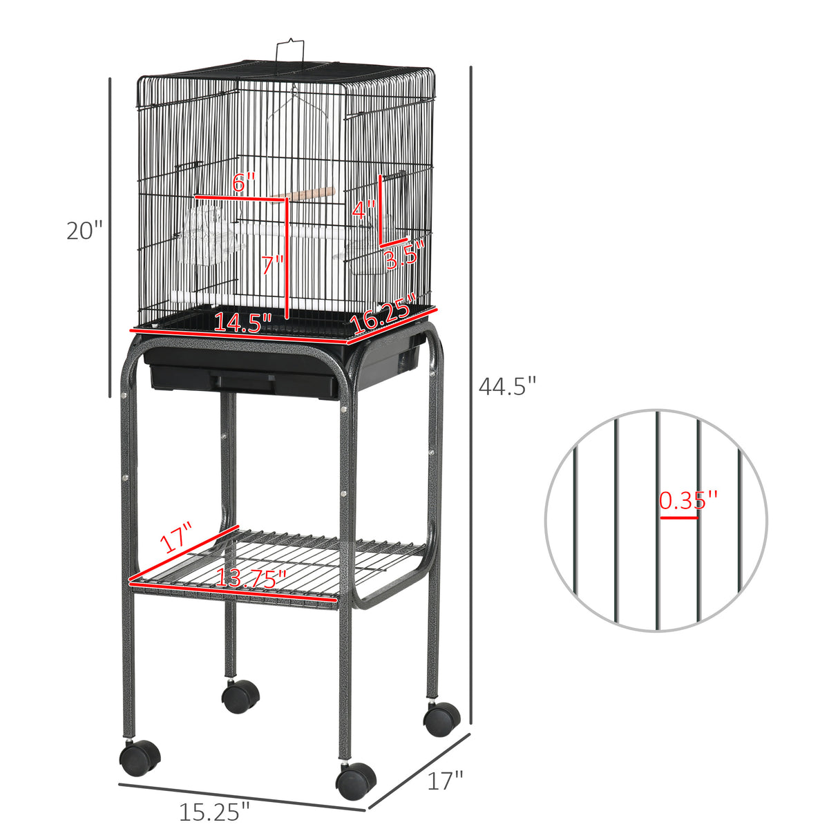 Metal Indoor Bird Cage with Rolling Stand and Accessories – view 9