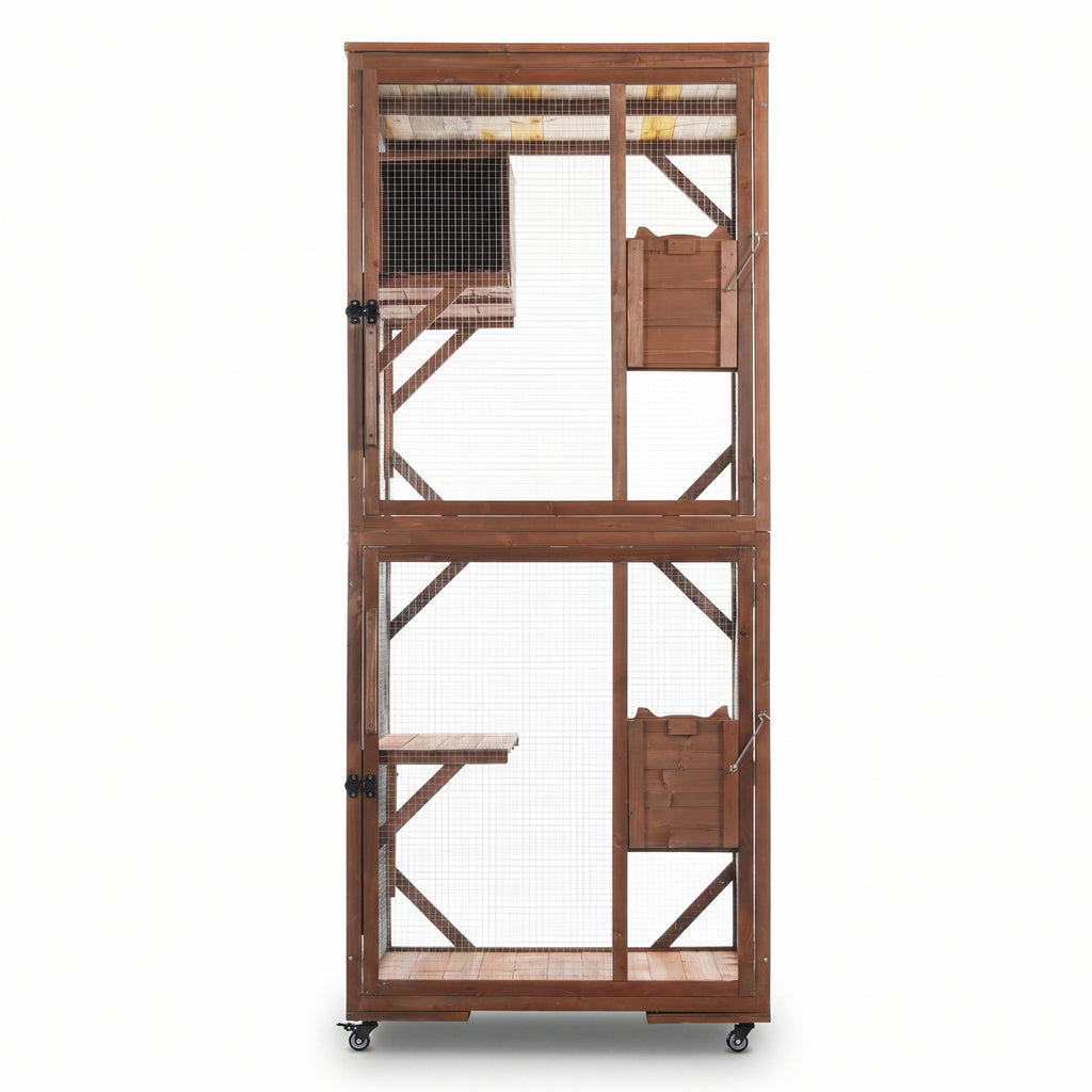 Large 2-Tier Outdoor Wooden Cat Enclosure with Lockable Wheels – view 10