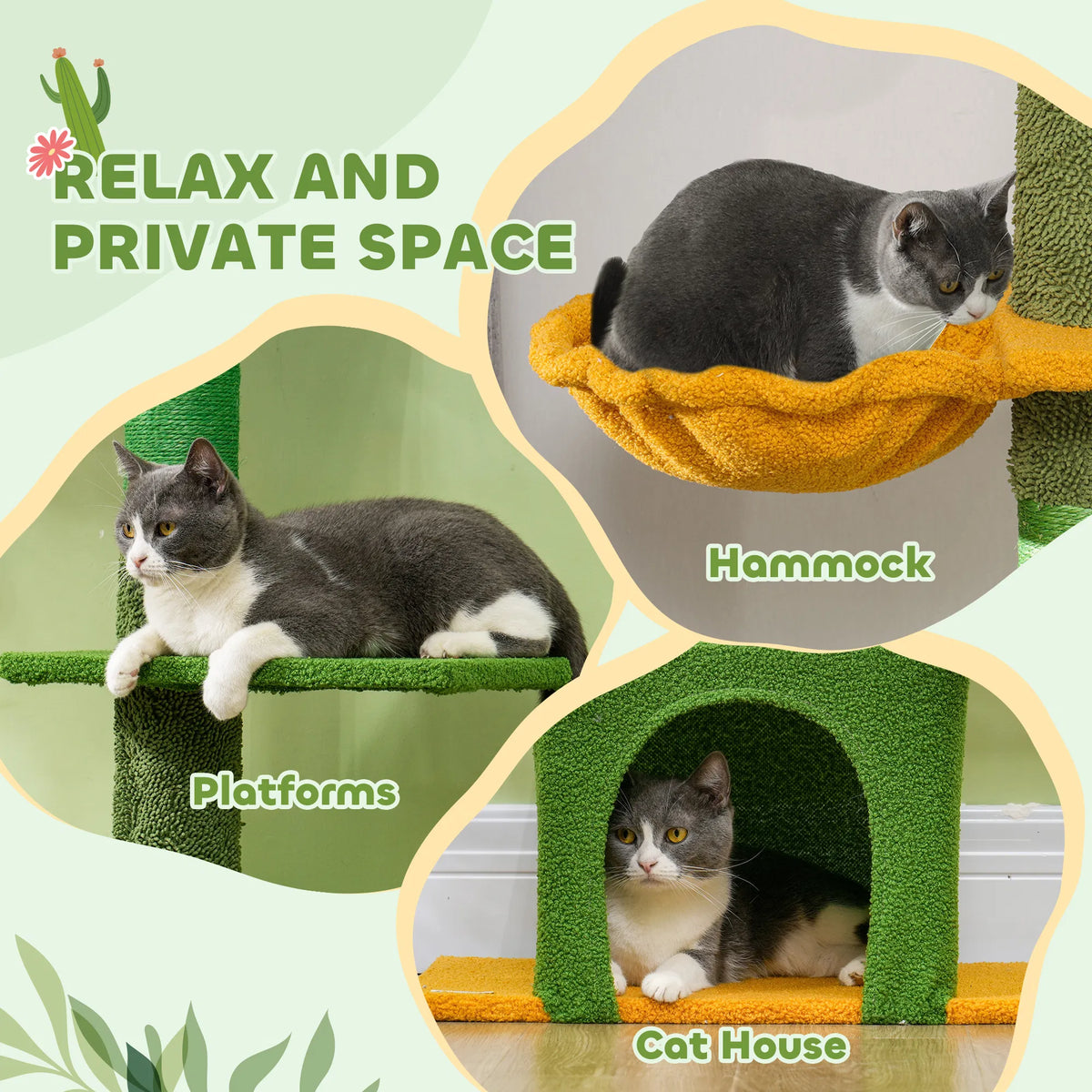 Floor-to-Ceiling Cat Tree with Adjustable Height and Hammock – view 7