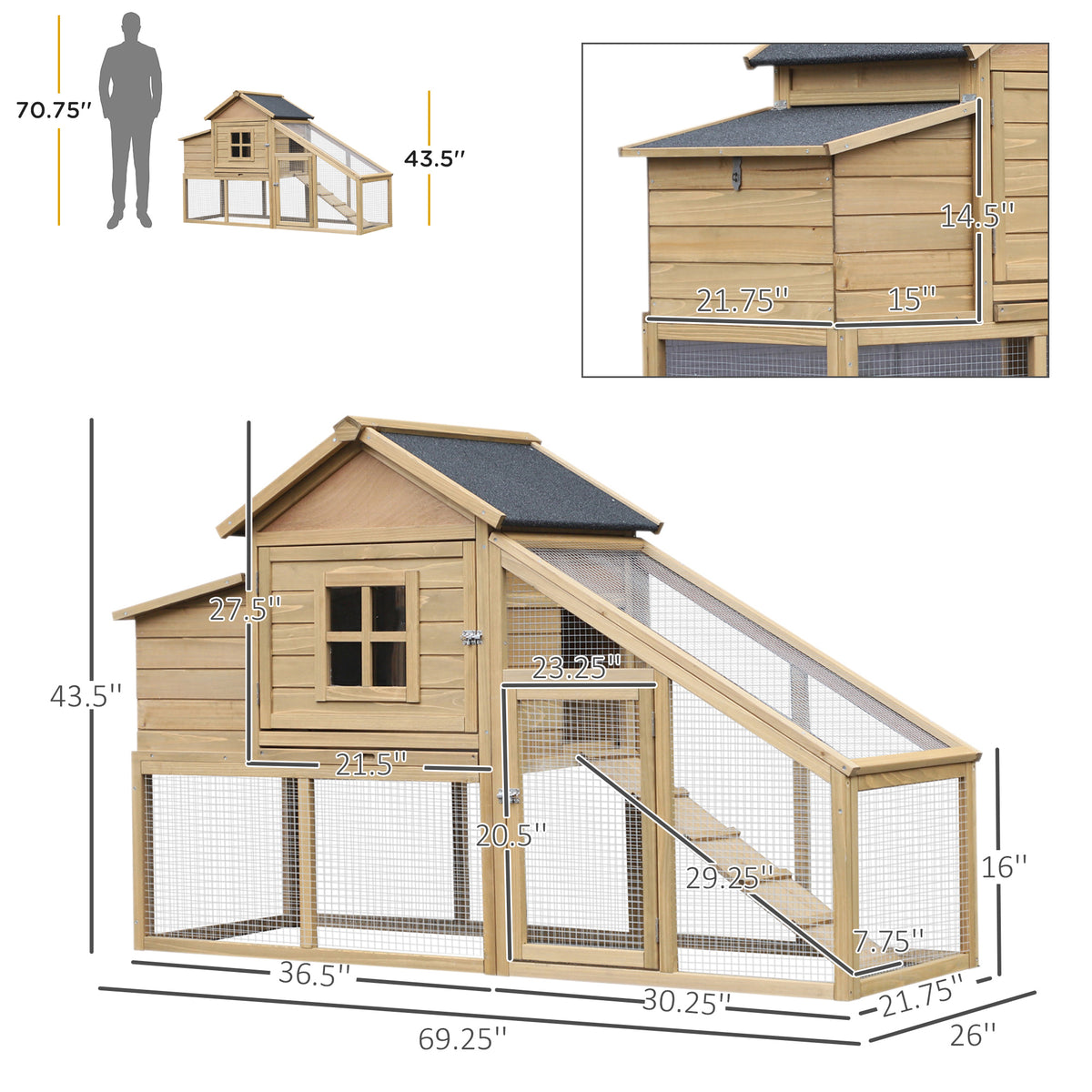 Wooden Chicken Coop with Nesting Box and Ramp – view 9