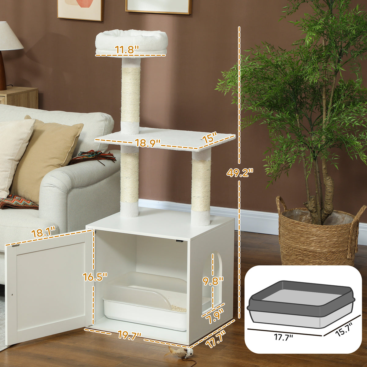 Cat Tree with Litter Box Enclosure and Climbing Platforms – view 9