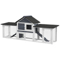 Deluxe XL Wooden Rabbit Hutch with Run and Ladder – Dark Gray / 995x750x180 mm