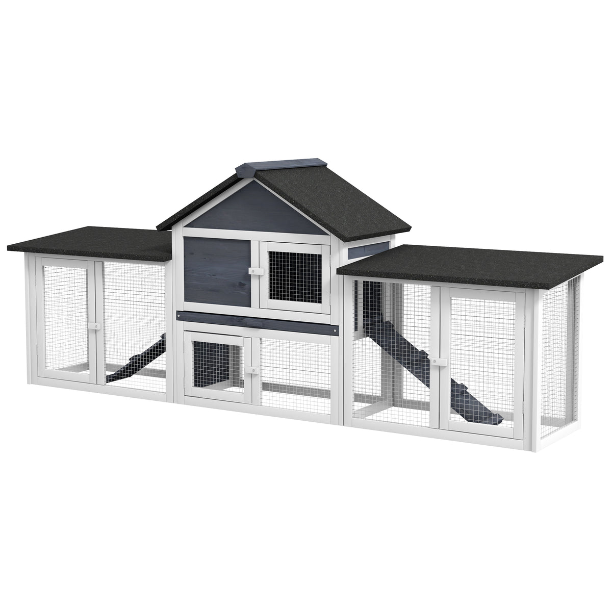 Deluxe XL Wooden Rabbit Hutch with Run and Ladder – Dark Gray / 995x750x180 mm