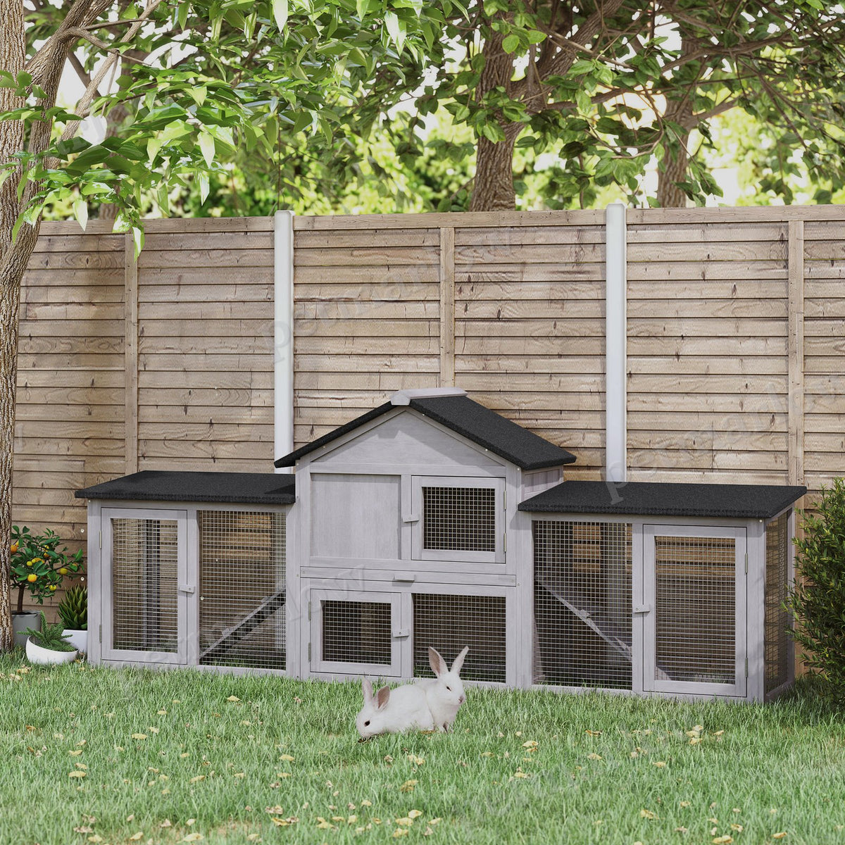 Deluxe XL Wooden Rabbit Hutch with Run and Ladder – view 5