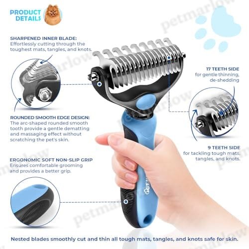 Dematting Comb with Extra Wide Double-Sided Stainless Steel Teeth for Detangling – view 2