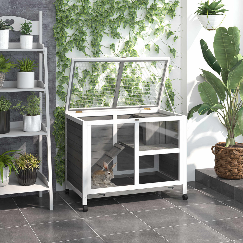 Desk-Sized Rabbit Hutch with Wheels for Easy Movement