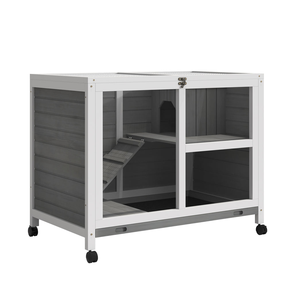 Desk-Sized Rabbit Hutch with Wheels for Easy Movement – Grey / 985x610x200 mm