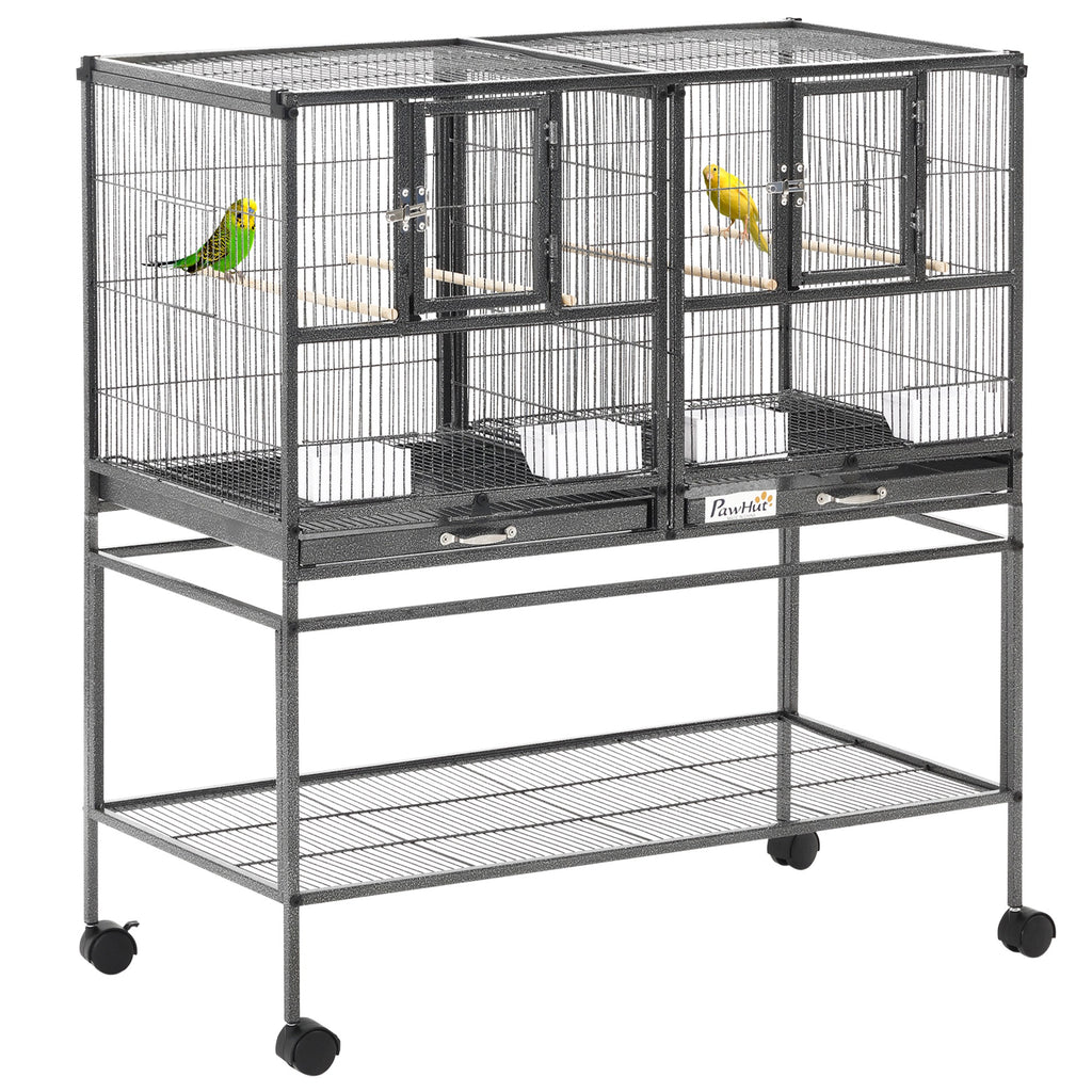 Divided Bird Cage with Rolling Stand and Removable Tray – Black / 980x160x550 mm
