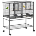 Divided Bird Cage with Rolling Stand and Removable Tray – Black / 980x160x550 mm