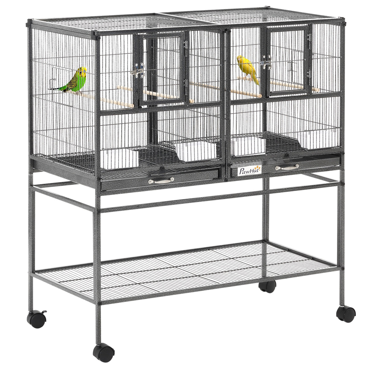 Divided Bird Cage with Rolling Stand and Removable Tray – Black / 980x160x550 mm
