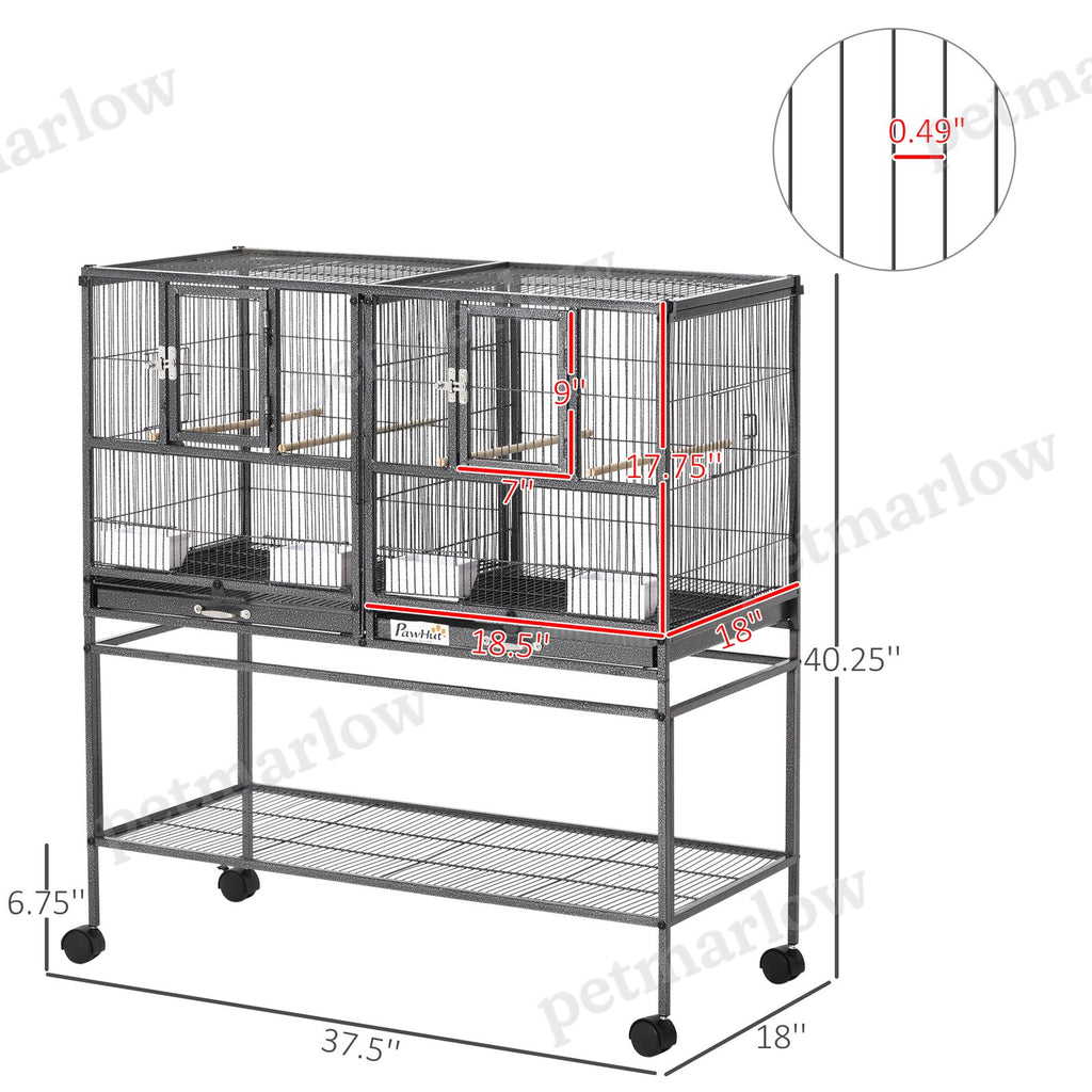 Divided Bird Cage with Rolling Stand and Removable Tray – view 5