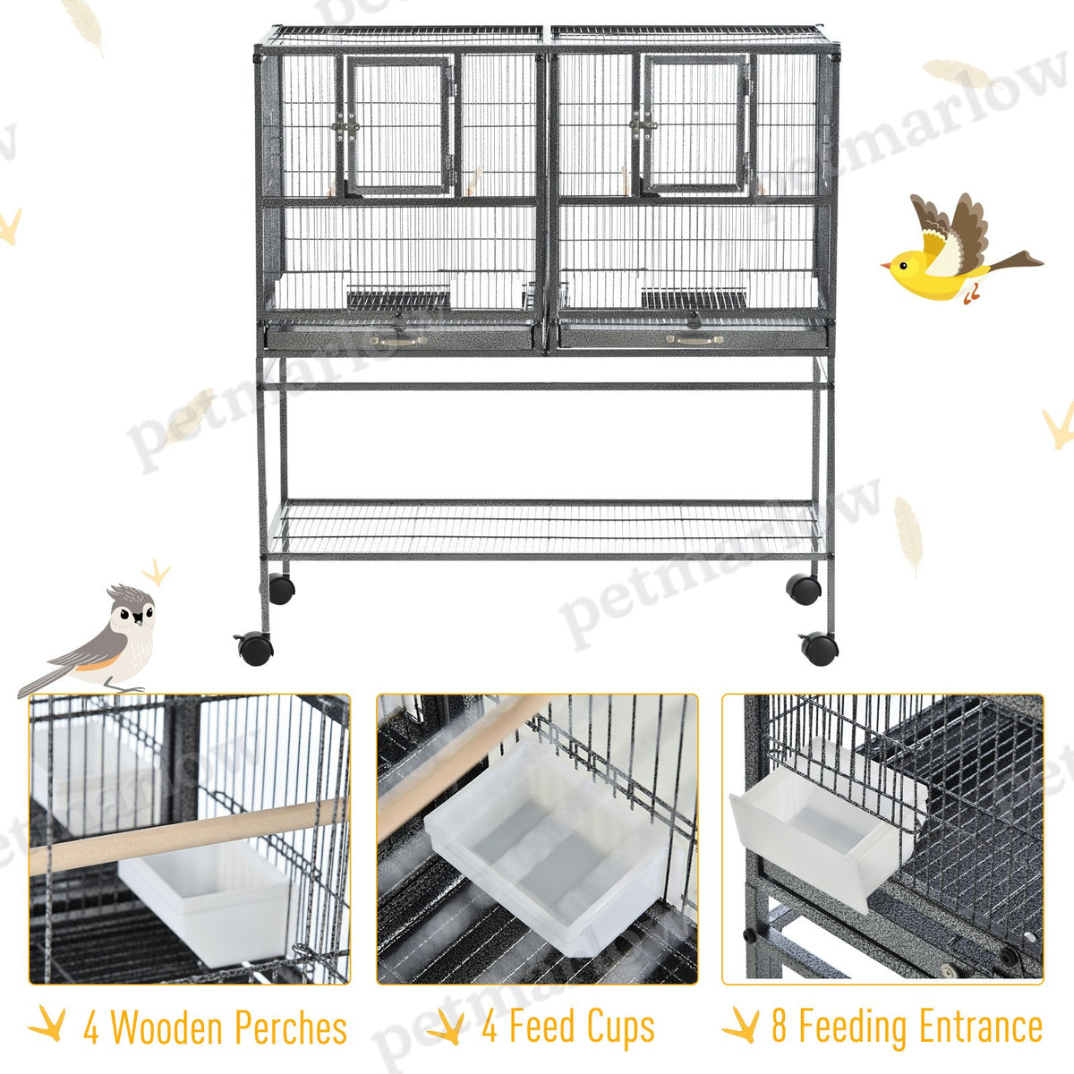Divided Bird Cage with Rolling Stand and Removable Tray – view 6