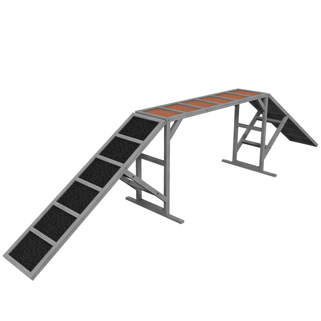 Dog Agility Training Ramp with Safety Bar – Gray / 350x230x1280 mm