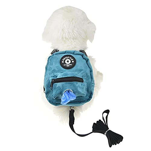 Dog Backpack Harness with Leash Adjustable Travel Hiking Walking Harness Backpack – Blue / S(Fit:5-13lb)