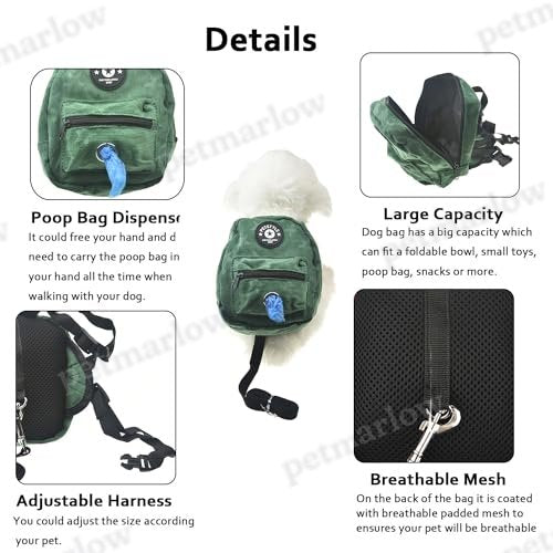 Dog Backpack Harness with Leash Adjustable Travel Hiking Walking Harness Backpack – view 6