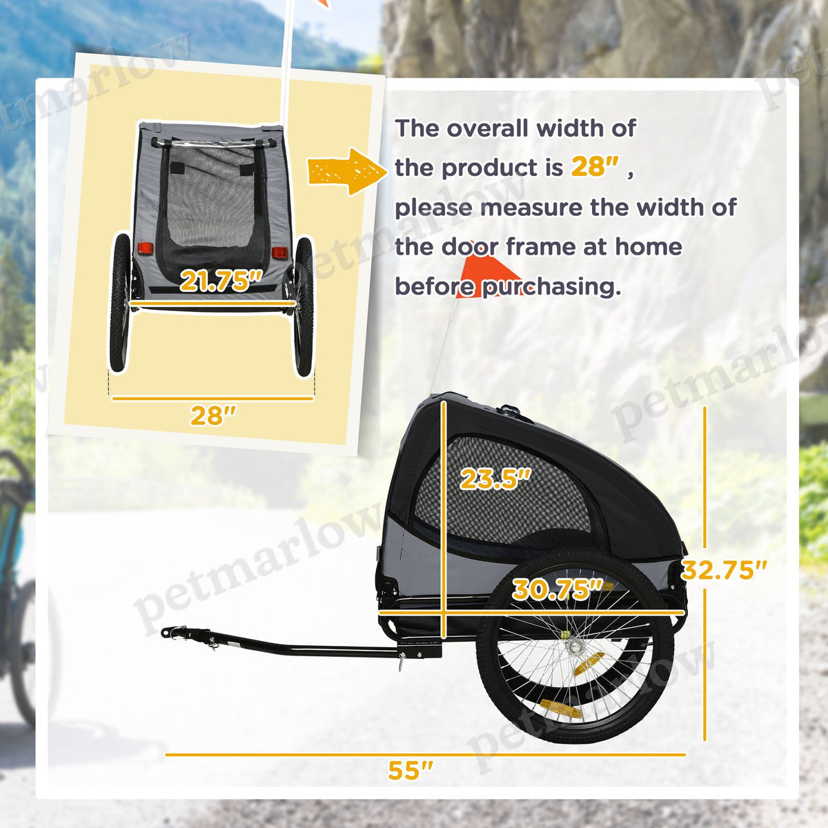 Dog Bike Trailer, Pet Stroller with Wheels for Medium Dogs, Black – view 6