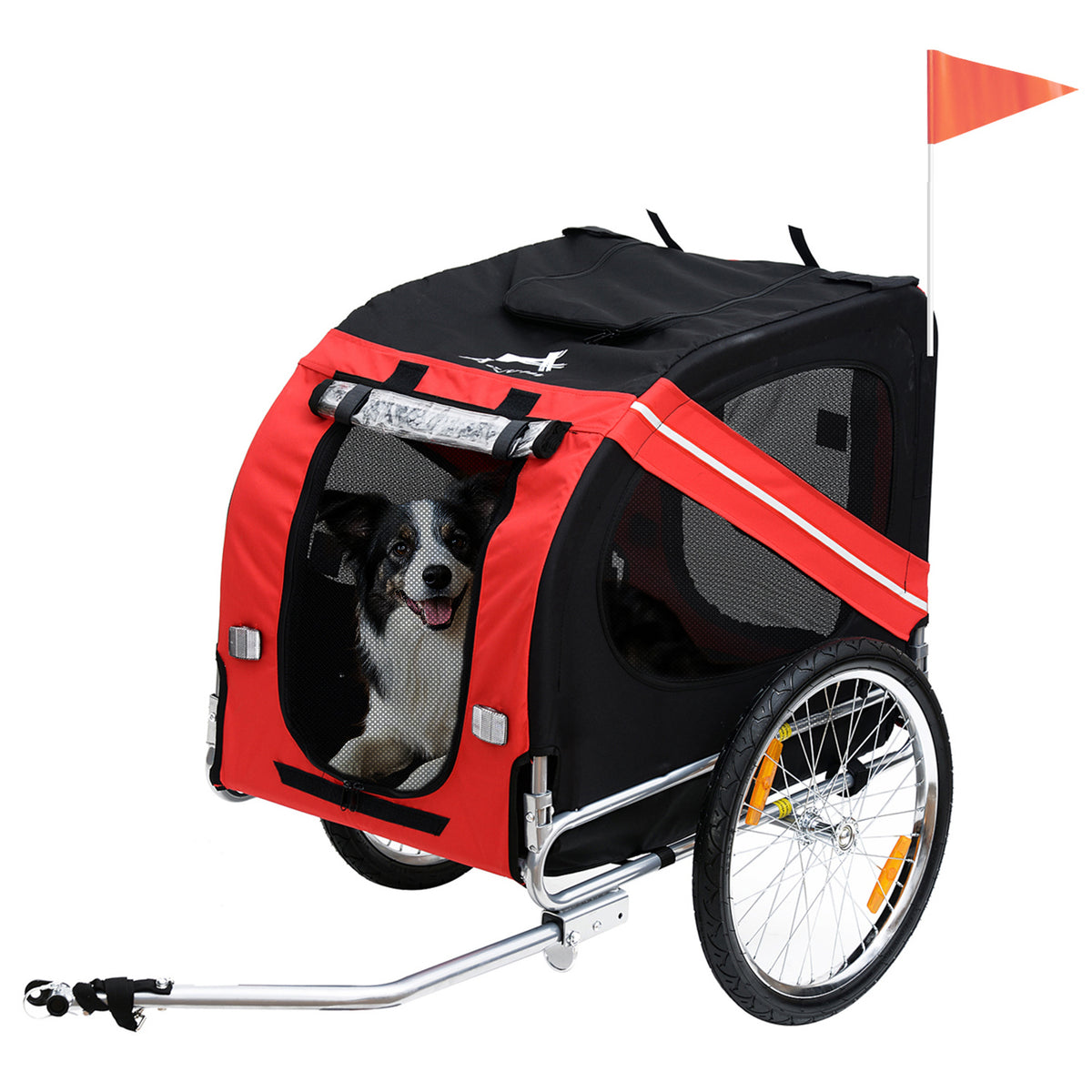 Dog Bike Trailer with Easy Folding Cart Frame – Red / 860x225x635 mm