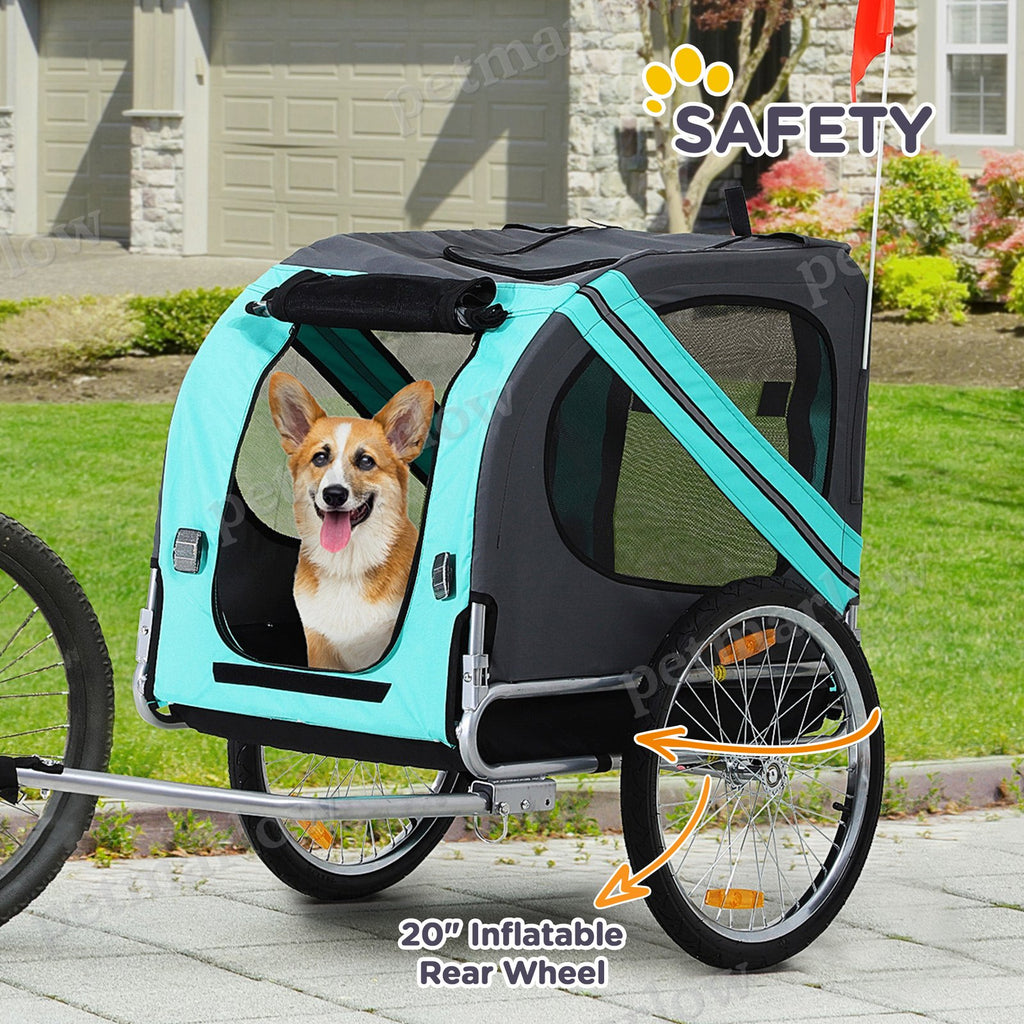 Dog Bike Trailer with 3 Entrances Large Wheels, Green – view 3